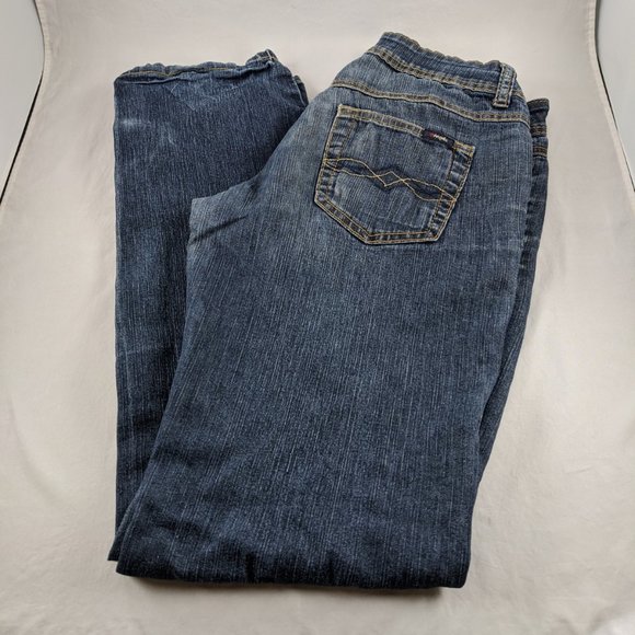 Angels Womens Zipper Fly Straight Leg Dark Wash Blue Jeans 7 - Picture 6 of 11